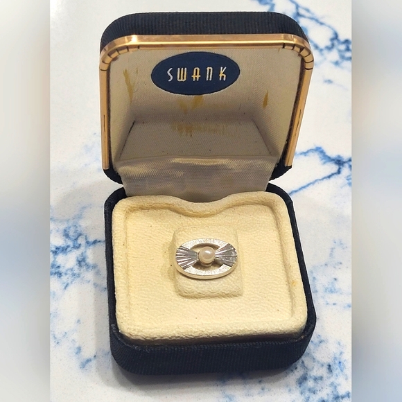 Vintage Mens Tie back, boxed, with cultured pearl - Picture 2 of 7